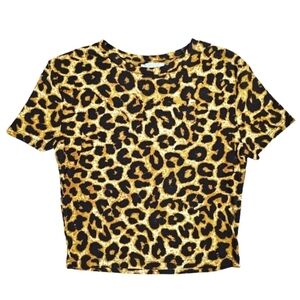 Zara Leopard Print Knit Ribbed Cropped Top